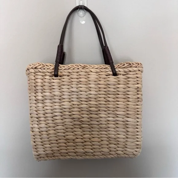 Woven Straw Tote Bag with Sailboat Embroidery - Natural - Picture 3 of 5